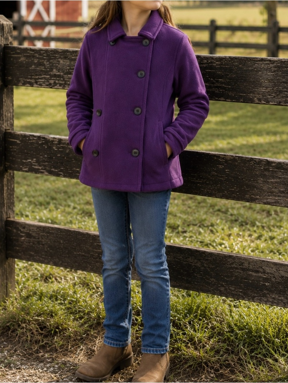 Lands' End Kids Purple Double-Breasted Pea Coat